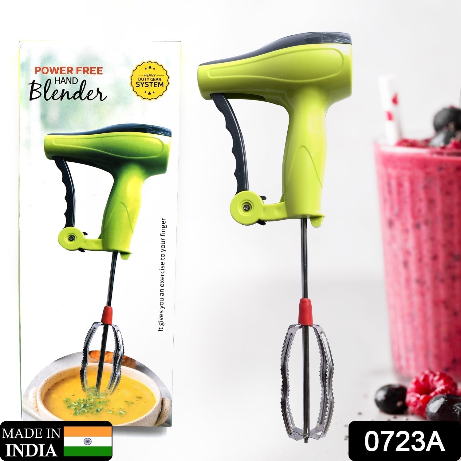 0723A Power Free Manual Hand Blender with Stainless Steel Blades, Milk Lassi Maker, Egg Beater Mixer Rawai DeoDap 0723A Power Free Manual Hand Blender with Stainless Steel Blades, Milk Lassi Maker, Egg Beater Mixer Rawai DeoDap